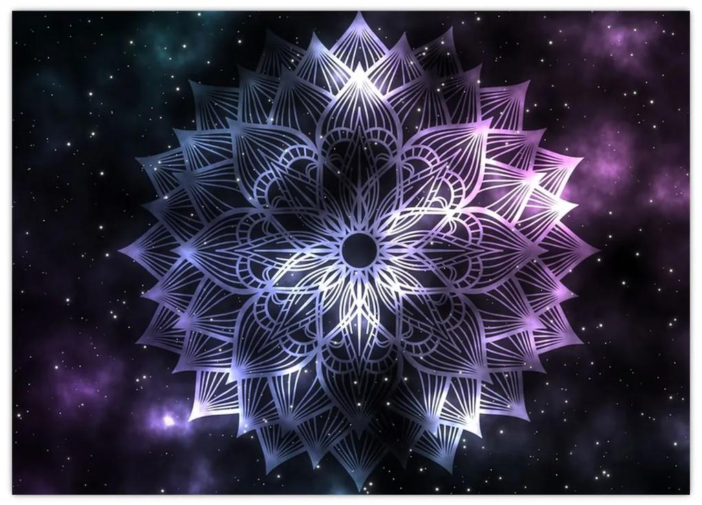 Sklenený obraz - Lotusová mandala vo vesmíre (70x50 cm)