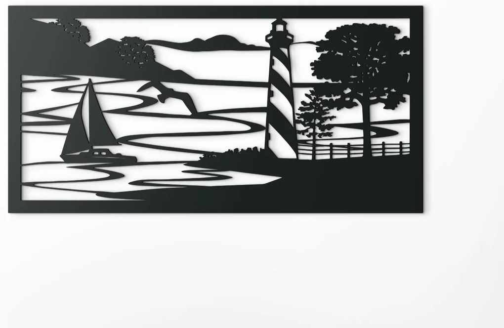 drevko Drevený obraz Prístav Rozmer obrazu: 22 x 44,5 cm, Farba dekorácie: Čierna