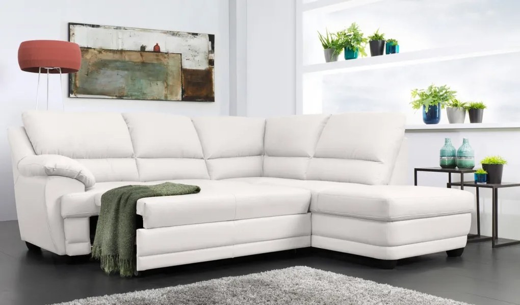 Rohová sedacia súprava Nebolo, biela koža, pravý roh