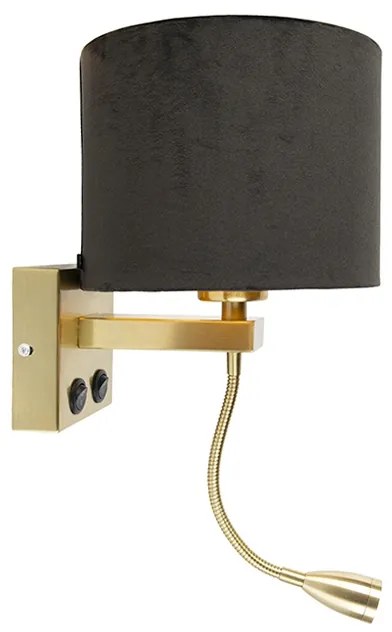 Moderná nástenná lampa mosadz s tienidlom čierny zamat - Brescia