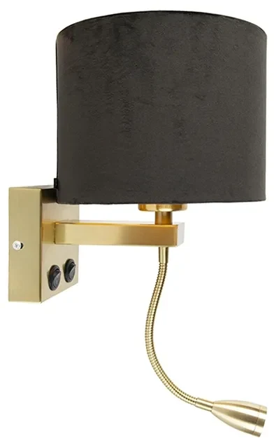 Moderná nástenná lampa mosadz s tienidlom čierny zamat - Brescia