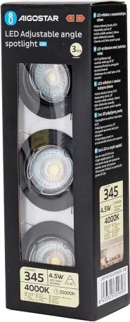 Aigostar - Sada 3x LED zapustené svietidlá 1x GU10/4,5W/230V 4000K čierne