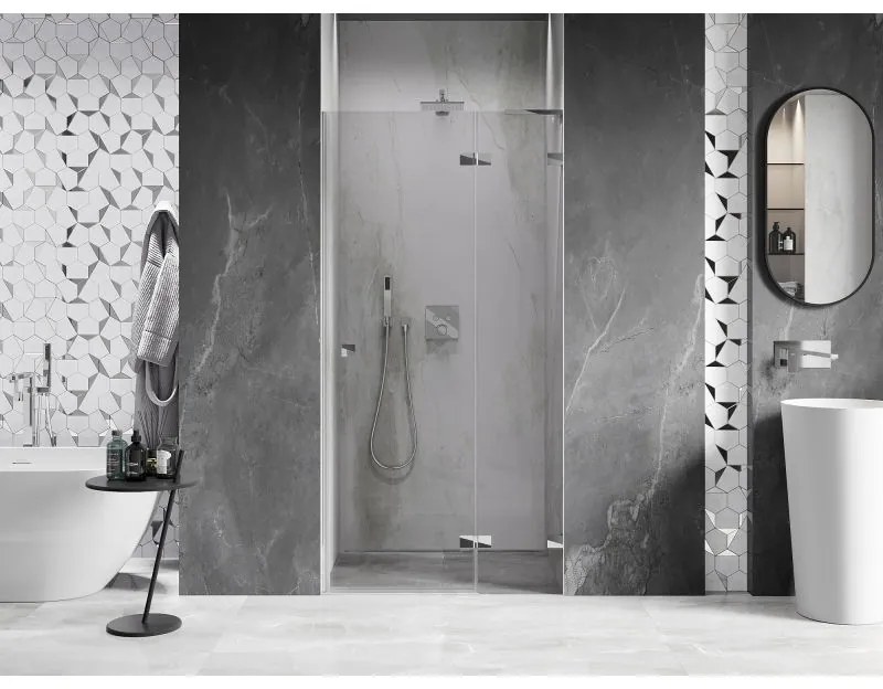 Mexen, Mexen Lunar L sklápacie pravé sprchové dvere 115 cm, transparentné, chróm - 834L-115-000-01-00-P