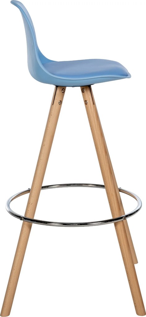 Barová stolička Corbin Round - koženka, natura rám - modrá