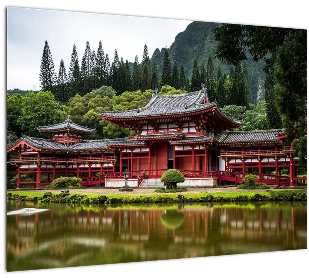 Sklenený obraz - čínska architektúra (70x50 cm)