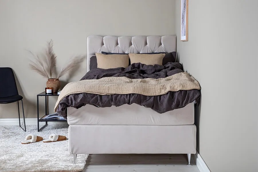 Furudal 120 boxspring posteľ béžový zamat čelo Sarna