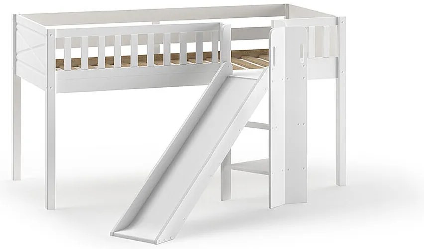 Detská vyvýšená posteľ Scott so šmýkačkou biela 90x200cm