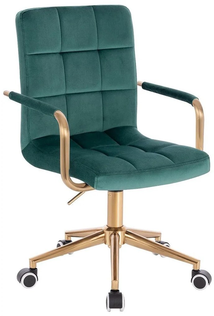 LuxuryForm DESIGN Stolička VERONA GOLD VELUR na zlatej základni s kolieskami - zelená