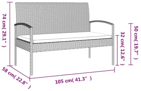 vidaXL Záhradná lavička s vankúšmi hnedá 105 cm polyratan-