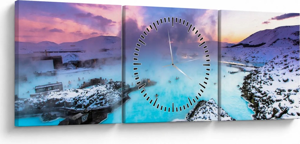 Obraz - Modrá lagúna na Islande (s hodinami) (90x30 cm)