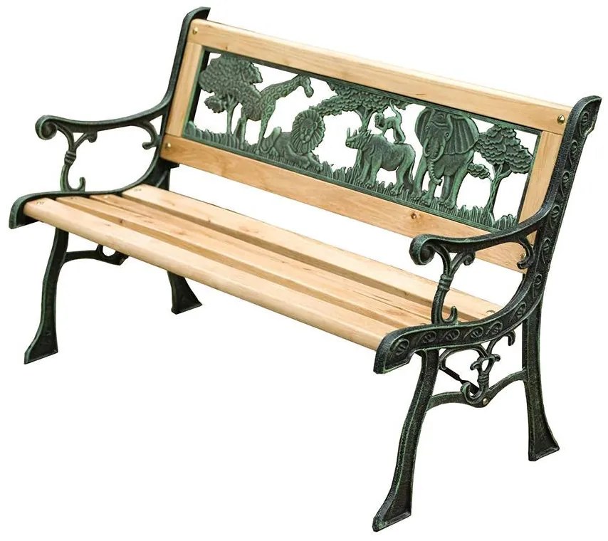 Detská záhradná lavička MINI JUMANJI, kov/drevo, malá (82 x 39 x 50 cm)