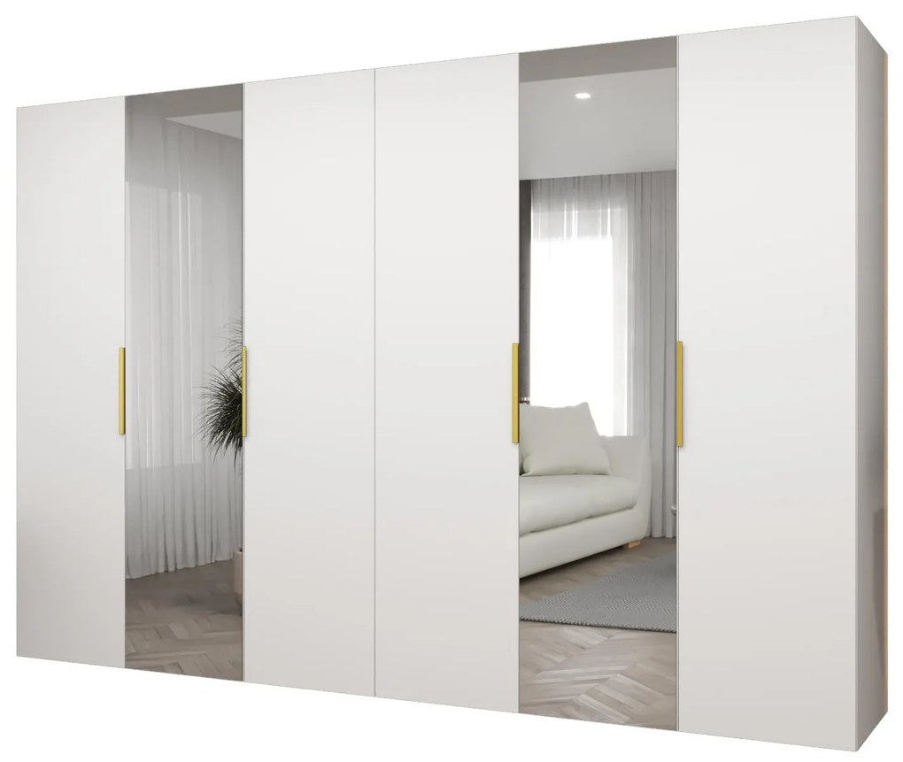 Šatníková skriňa 300 cm Mirabella 2 (biela + zlatá). Akcia -20%. Vlastná spoľahlivá doprava až k Vám domov. 1126439