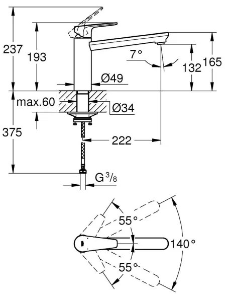 GROHE 31693000 - Drezová batéria BAUEDGE 193 mm lesklý chróm