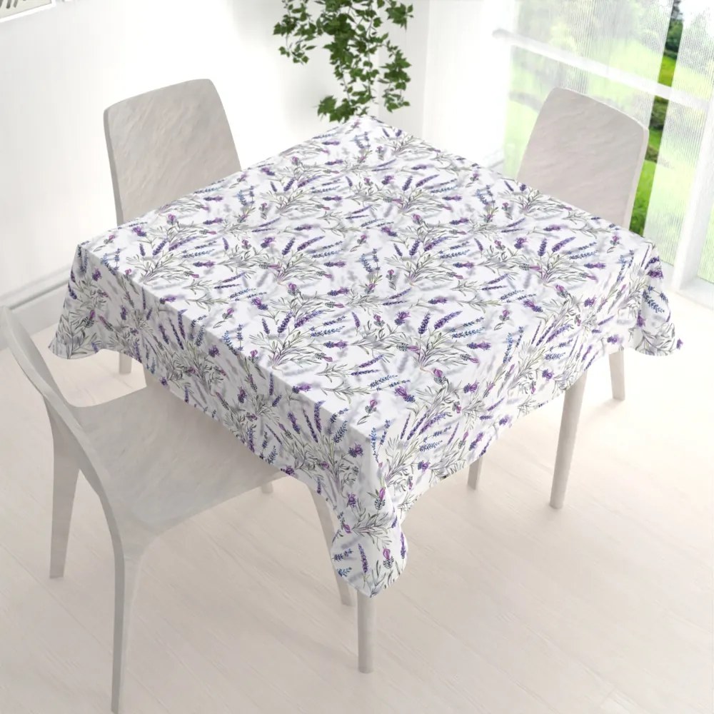 Biante Teflónový štvorcový obrus TF-072 Levandule na bielom 110x110 cm
