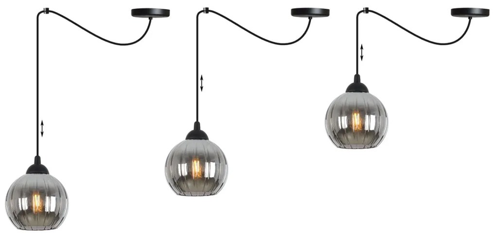 Závesné svietidlo Costa Spider, 1x grafitové sklenené tienidlo, b