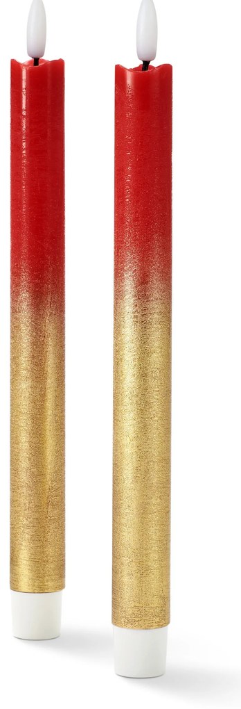 Dlhé LED sviečky z pravého vosku, 2 ks, červeno-zlaté