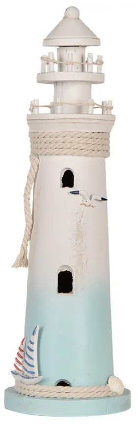 Bielo-modrá drevená dekorácia maják Lighthouse Nautic - Ø 13*42 cm