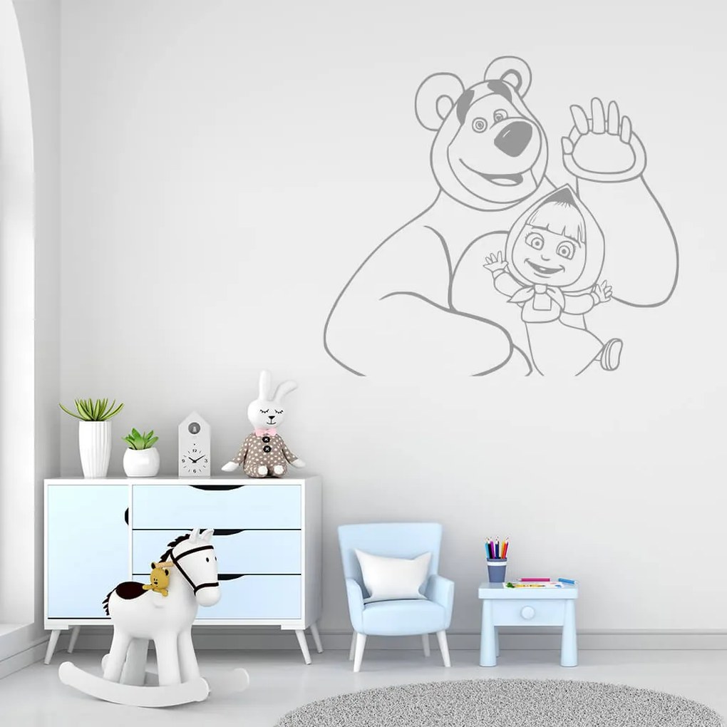 Veselá Stena Samolepka Máša a medveď Farba: hnědá, Veľkosť: 80 x 72 cm