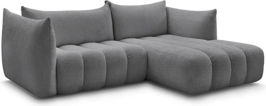 Sivá rohová pohovka z textílie buklé (pravý roh/s leňoškou) Azra – Bobochic Paris