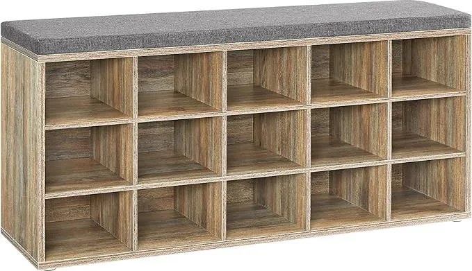 Sedačka na topánky, regál na topánky s sedacou plochou, 30×105×48 cm, tyrkysovo-hnedá–šedá
