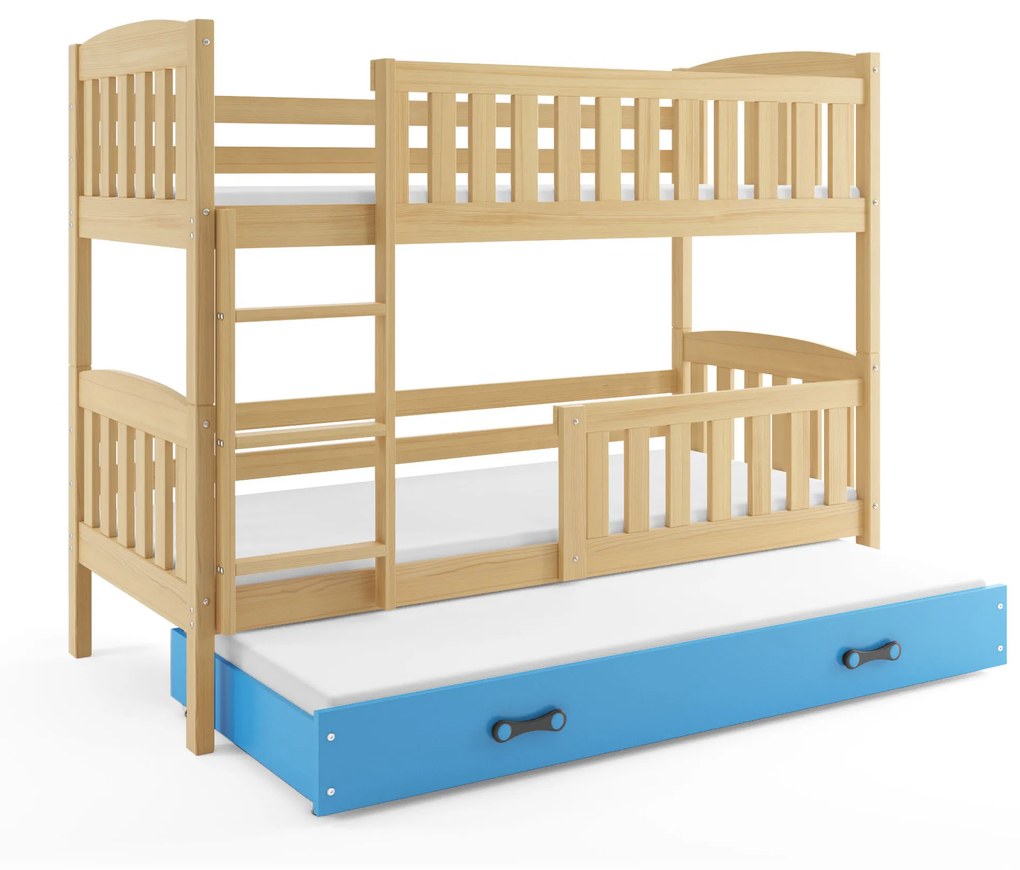 Poschodová posteľ s prístelkou KUBO 3 190x90 | Borovica - Modrá
