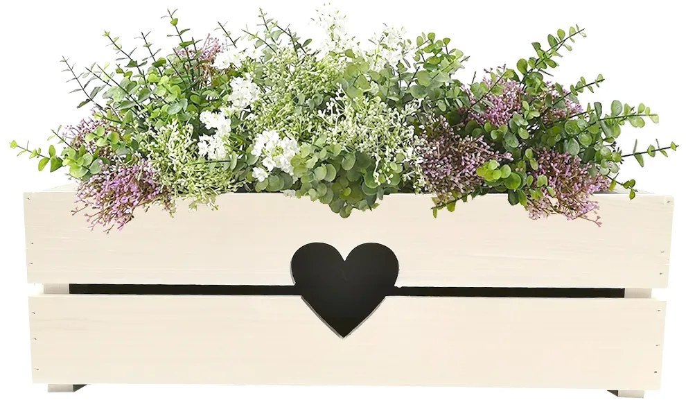 AMADEA Drevený obal na kvetináč so srdcom biely, 52x21,5x17cm Český výrobok