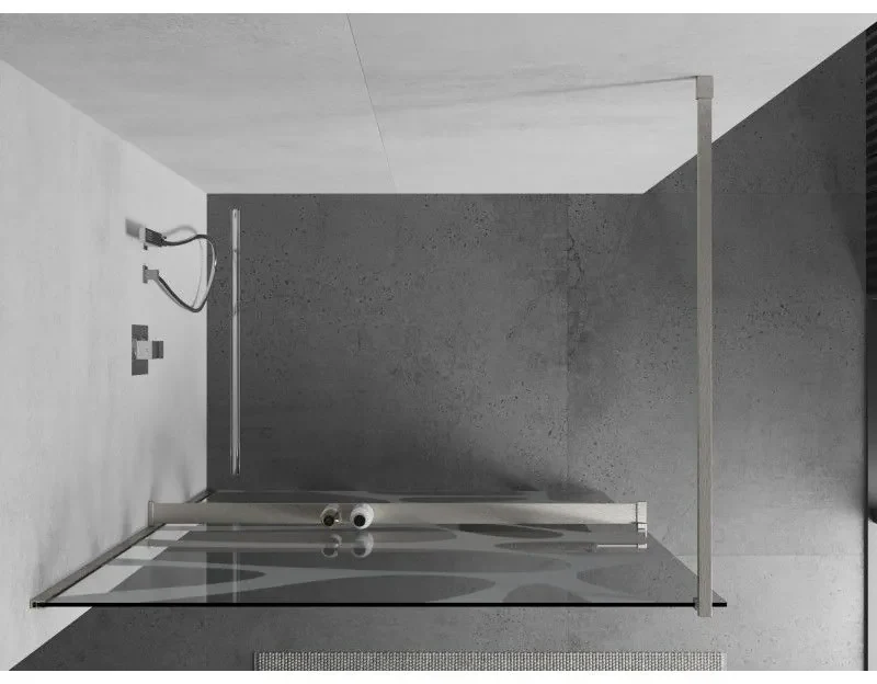 Mexen Kioto+, sprchová zástena Walk-In s poličkou a vešiakom 80 x 200 cm, 8mm číre sklo biely vzor, brúsená oceľ profil, 800-080-121-97-97