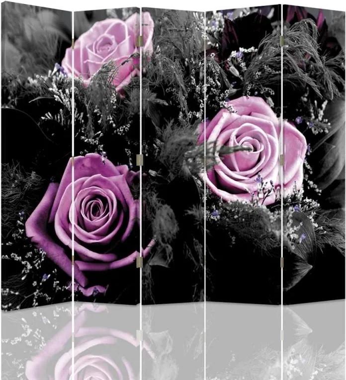 CARO Paraván - Roses | päťdielny | obojstranný 180x150 cm