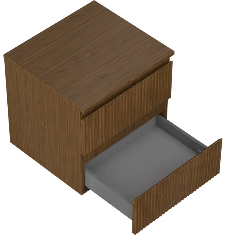 Mexen Rivel, kúpeľňová skrinka 50 cm s hornou časťou, 2 zásuvky, drážkovaná, orech, 91A20-05047-2-BFFC86