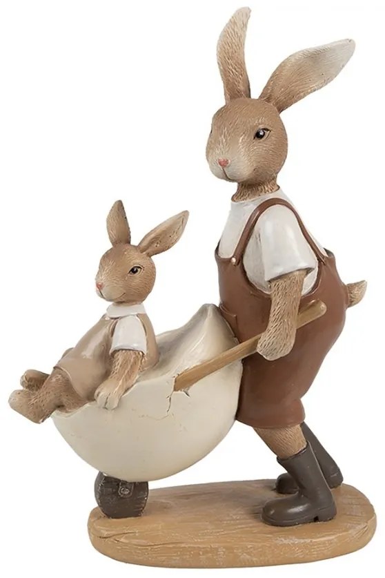 Hnedá dekorácia králik vezúci zajačika - 15*7*21 cm
