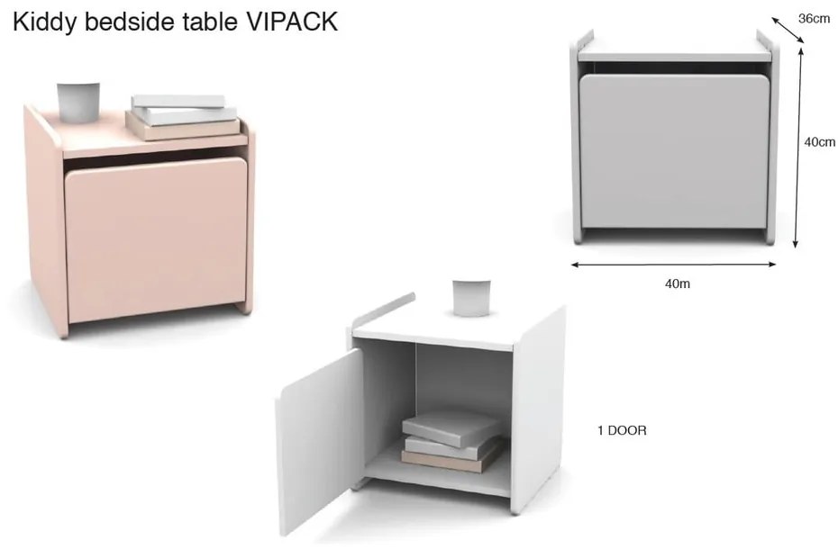 Biely detský nočný stolík Vipack Kiddy