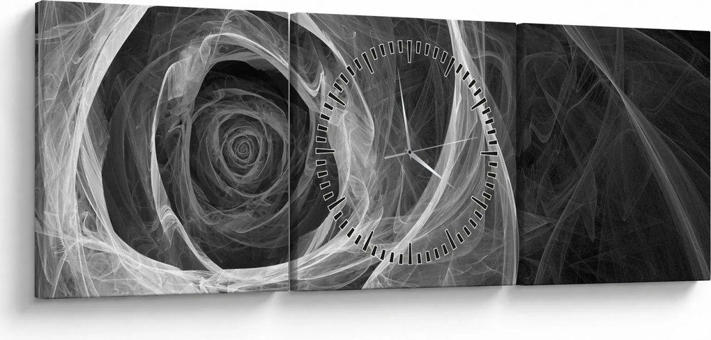Obraz - Abstraktné ruže čiernobiela (s hodinami) (90x30 cm)