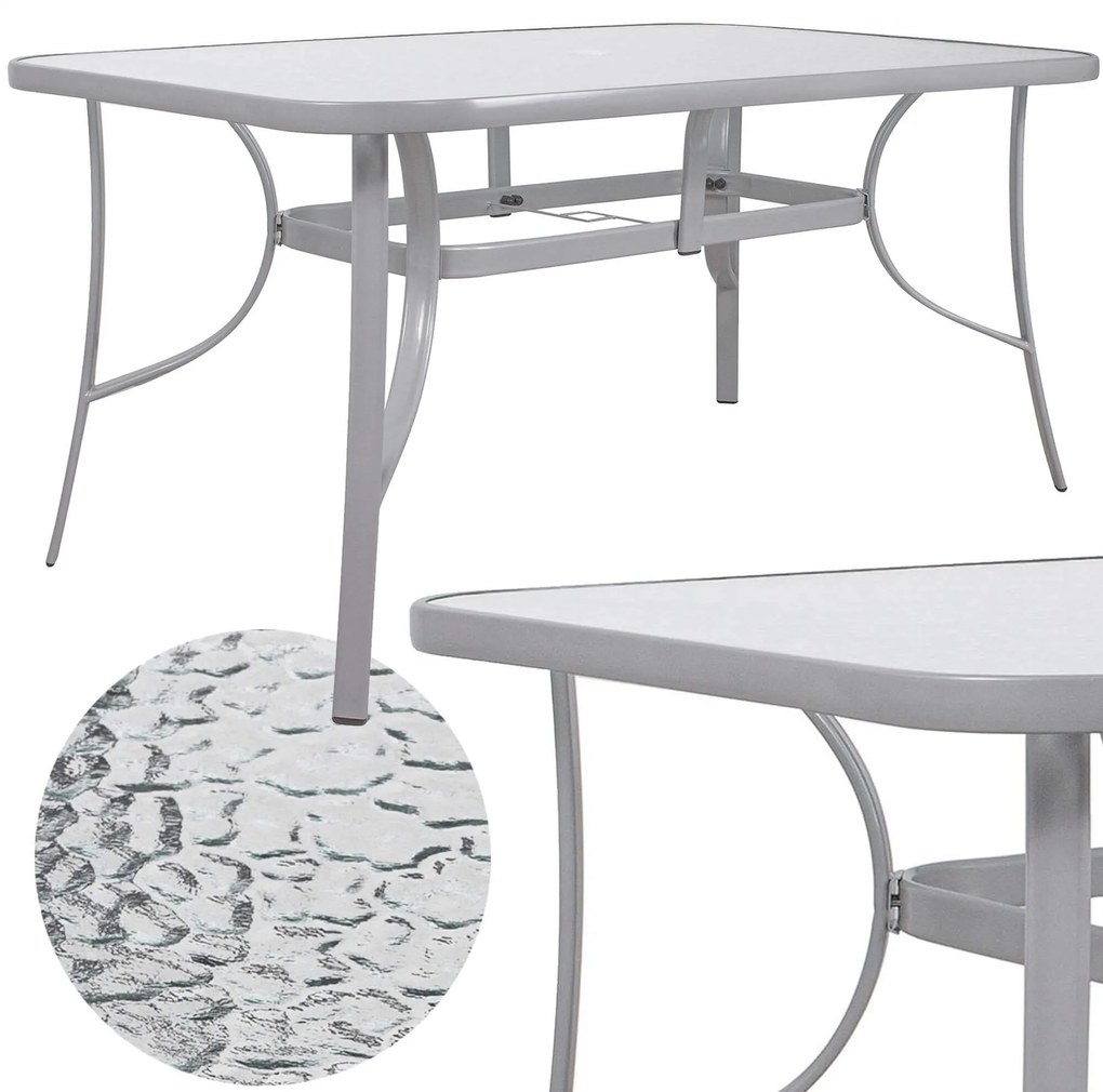 PreHouse Záhradný stôl 150cm: kov + sklo, šedý