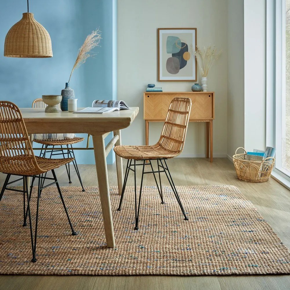 Ručne tkaný jutový koberec v modro-prírodnej farbe 160x230 cm Jute Boucle Blue – Flair Rugs