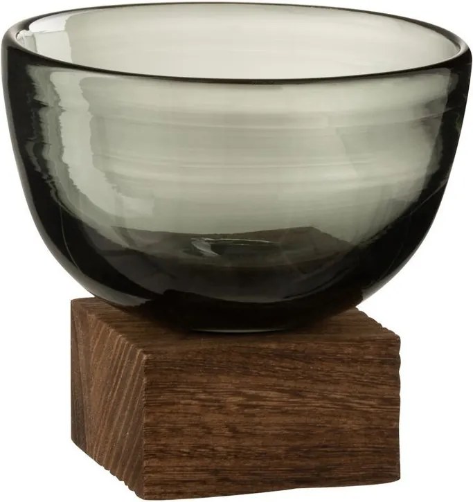 Hnedá polookrúhly váza / svietnik na drevené podeste S - 12 * 12 * 11,7 cm