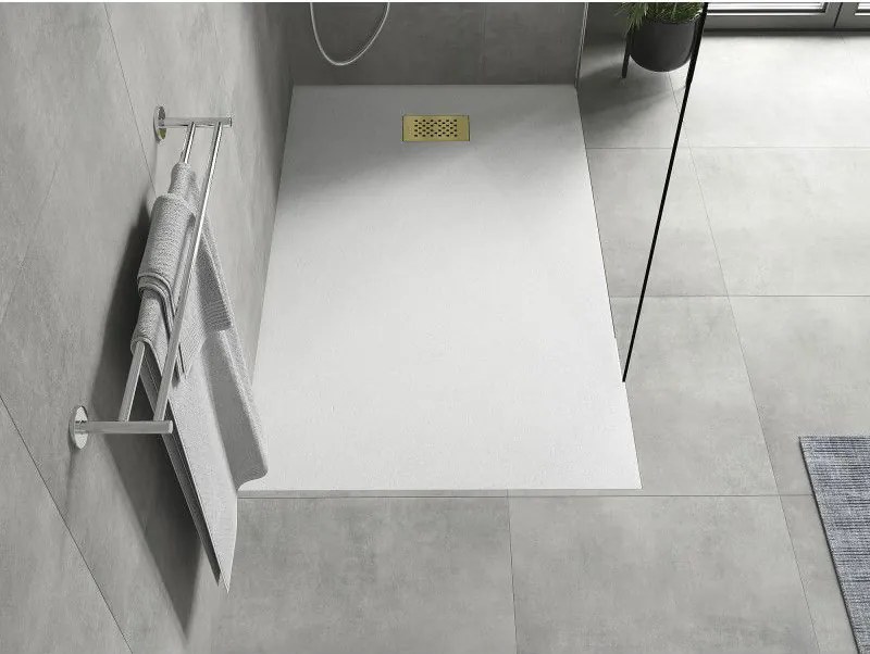 Mexen Hugo, obdĺžniková sprchová vanička SMC 150 x 90 cm, biela, zlatá krytka, 42109015-G