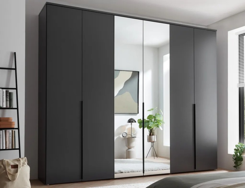Šatníková skriňa so zrkadlami Kevo, 270 cm, grafitová