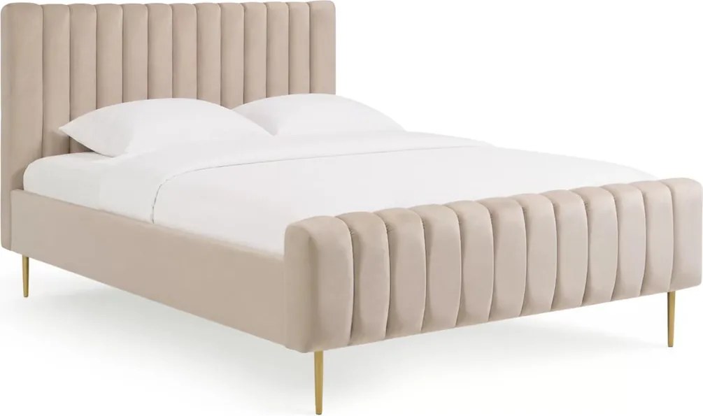 Čalúnená posteľ Nicole 160x200 - béžový velvet Velluto 2 / zlaté nohy