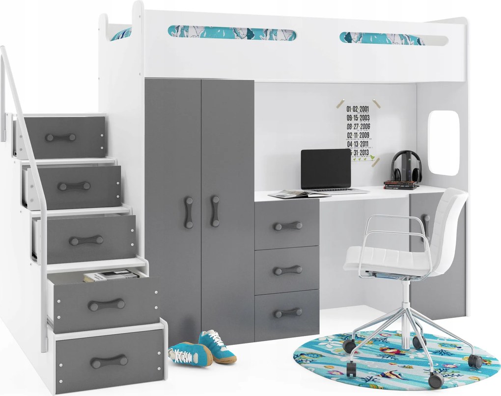 Poschodová posteľ Skriňa Max 4 200x80 s písacím stolom