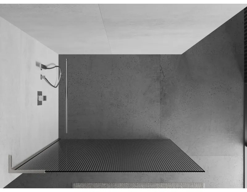 Mexen Kioto L, sprchová zástena Walk-In 100 x 200 cm, 8mm sklo s rebrovým vzorom, brúsená oceľ profil, 800-100-103-97-09