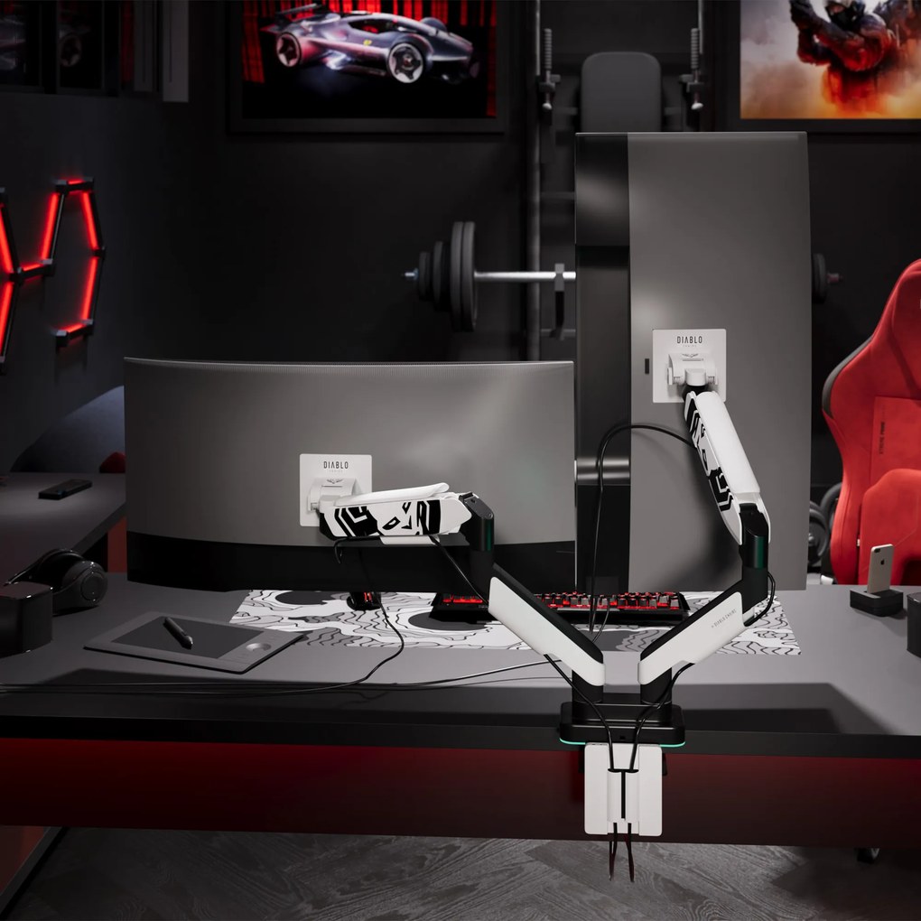 Držiak na dva monitory 35" RGB, bielo-čierny: Diablo X-Arm Dual