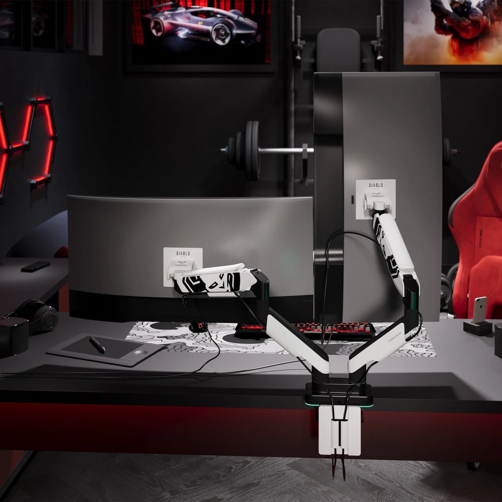 Dvojité rameno na monitory 35 palcov, bielo-čierne X-Arm Dual RGB
