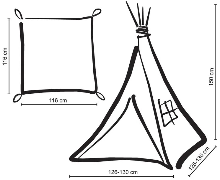 Teepee stan pre deti + hracia podložka + dekoratívne pierka - Yellow