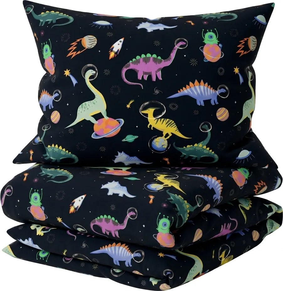 Sada detských obliečok z mikrovlákna DINO SPACE farebné + obliečka na vankúš 50 x 70 cm ZDARMA