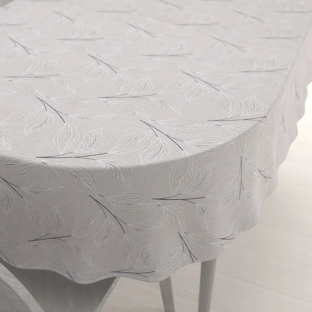 Biante Dekoračný oválny obrus Leona LN-164 Popínavé lístky na režnom 50x100 cm