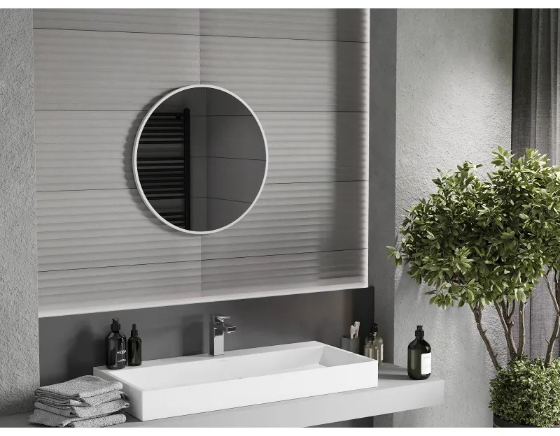 Mexen Loft, okrúhle kúpeľňové zrkadlo 60 cm, farba rámu biela, 9850-060-060-000-20