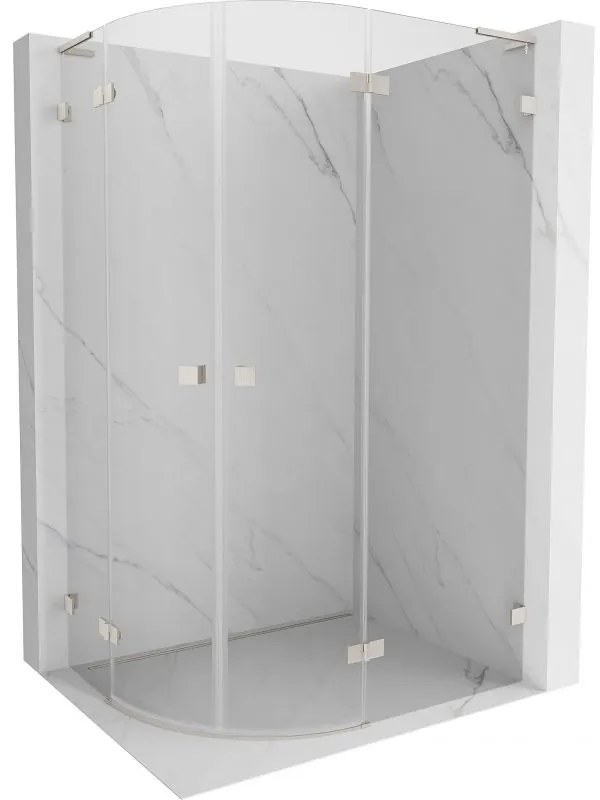 Mexen Lunar, L pravý polkruhový sprchový kút 90 x 80 cm, 8mm číre sklo, oceľový profil, 833L-090P-080L-97-00