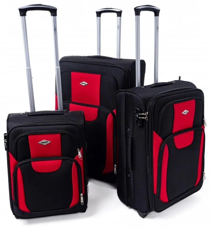 Rogal Červeno-čierna sada 3 objemných textilných kufrov "Golem" - M (35l), L (65l), XL (100l)