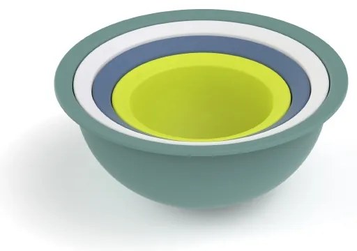 Rotho Plastové misky - súprava 3 kuchynských misiek a sitka CARUBA, mix farieb