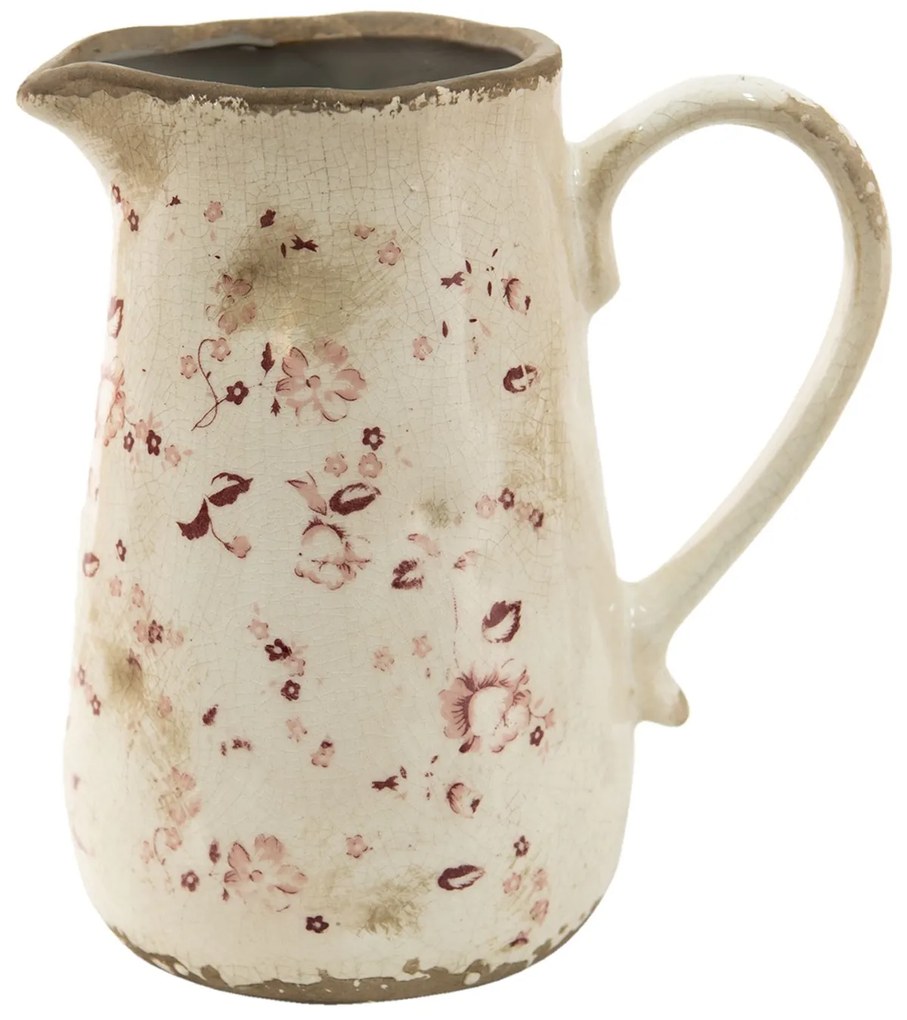 Béžový keramický džbán s jemnými kvietkami Flerien - 16*11*18 cm